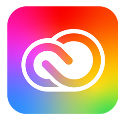 O logotipo Adobe Creative Cloud, um gradiente de arco-íris com dois elos de corrente estilizados, em forma de letra C, delineados em branco.