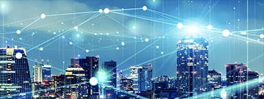 เมืองอัจฉริยะพร้อมเครือข่ายการสื่อสารกับ IoT ที่เชื่อมต่อกันภายในเมือง