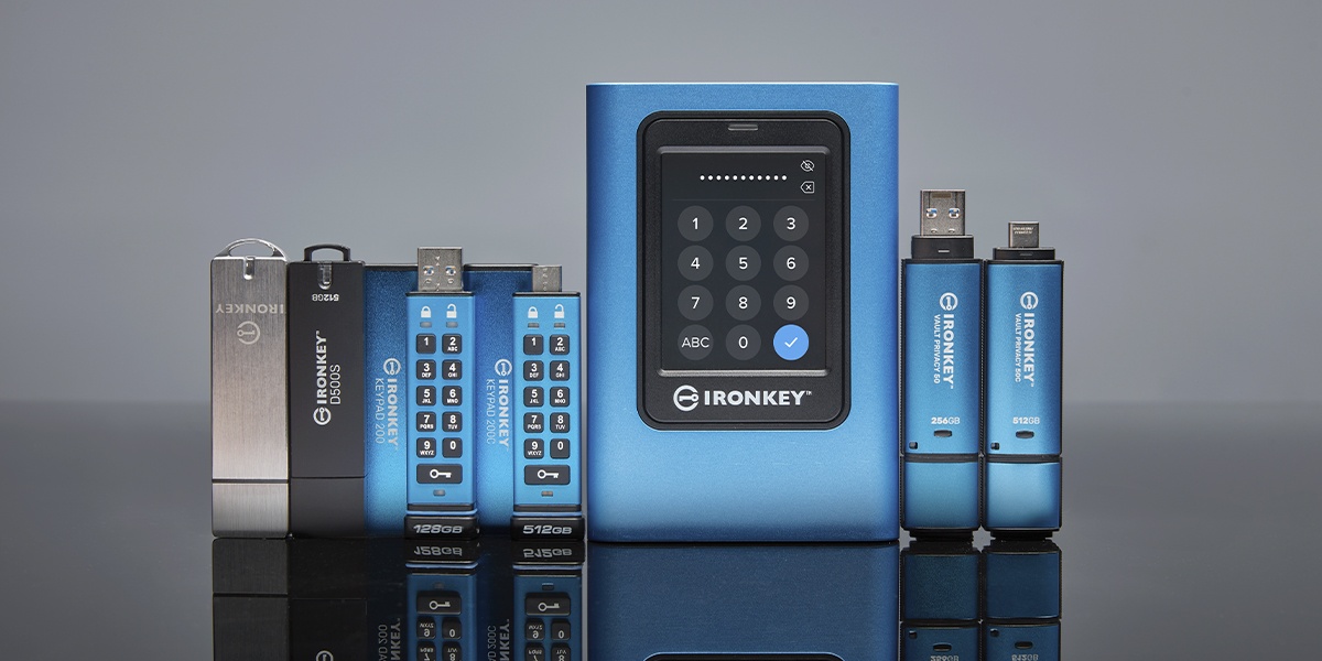 Uma foto da família de drives Kingston IronKey