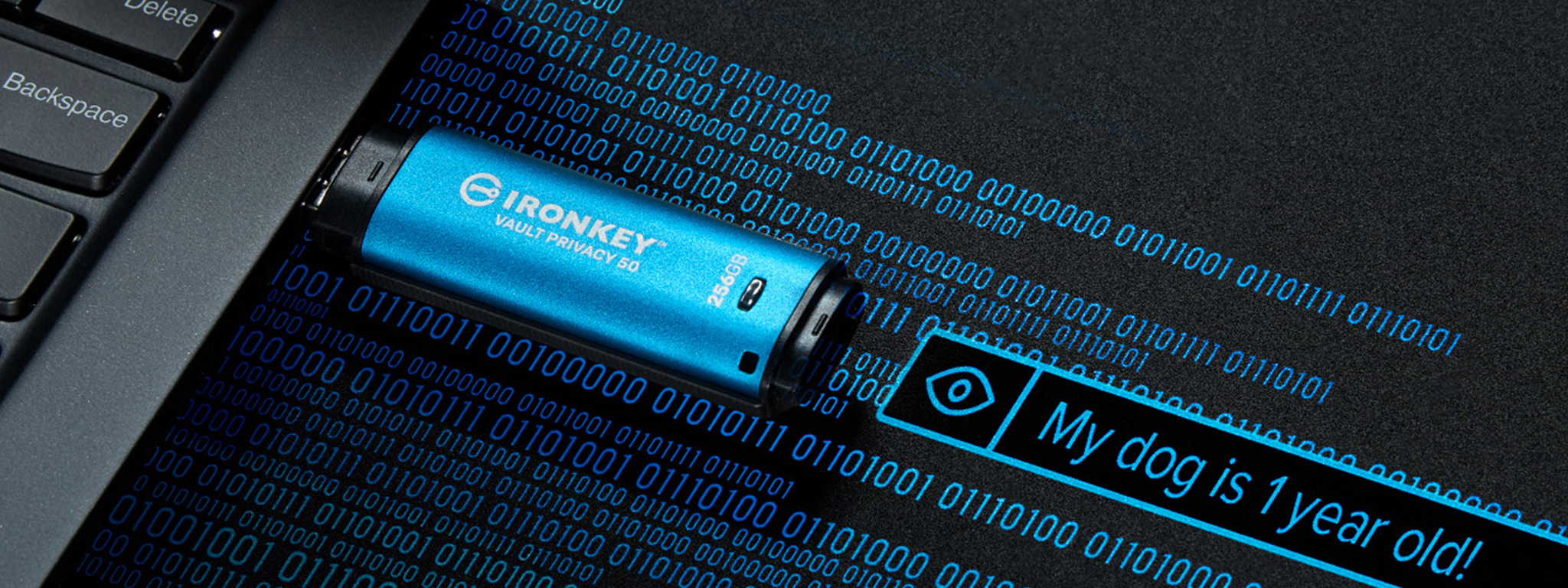 USB-накопитель Kingston Vault Privacy 50, вставленный в ноутбук.