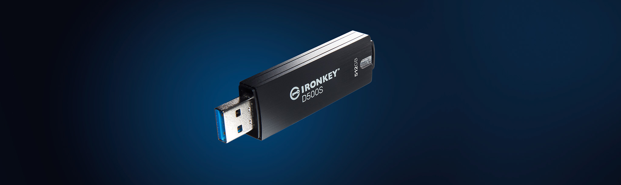 藍色背景中的 IronKey D500S