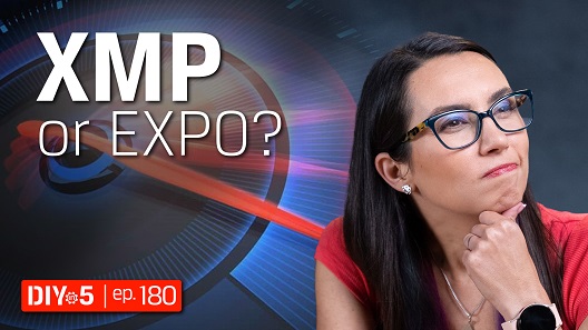 Trisha Segura seu queixo e parece pensativa. Texto na tela: XMP ou EXPO? Tutorial Kingston Ep 180.